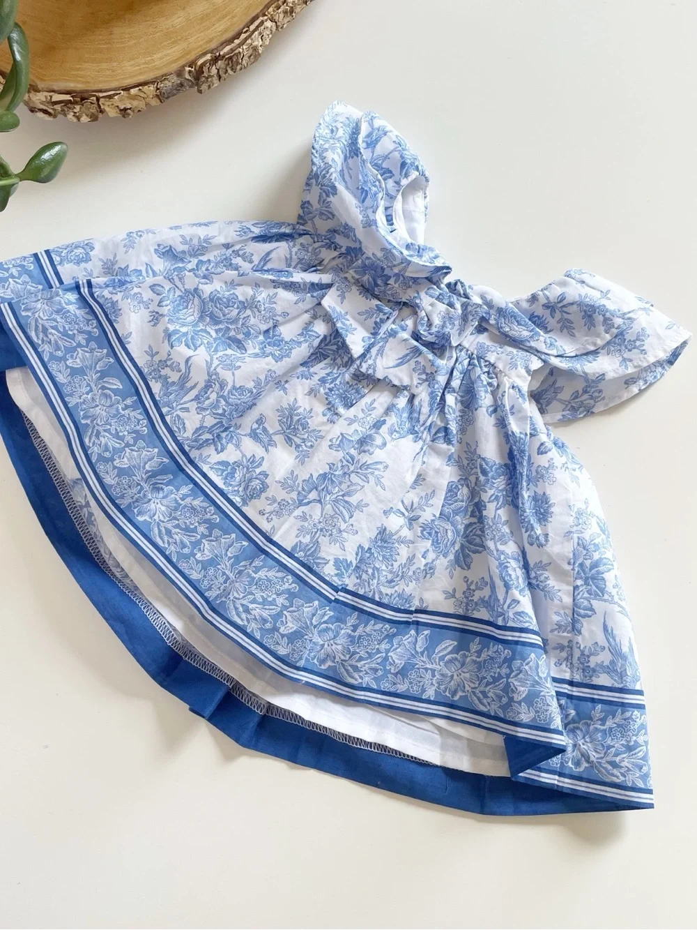 NWT | Janie and Jack Baby Floral Blue Border Dress & Bloomers • 0-3m
